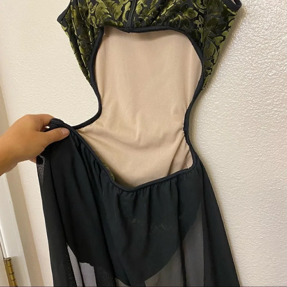 Weissman Dance Costume VELVET burnout CUTOUT DRESS green D11687 Child LC